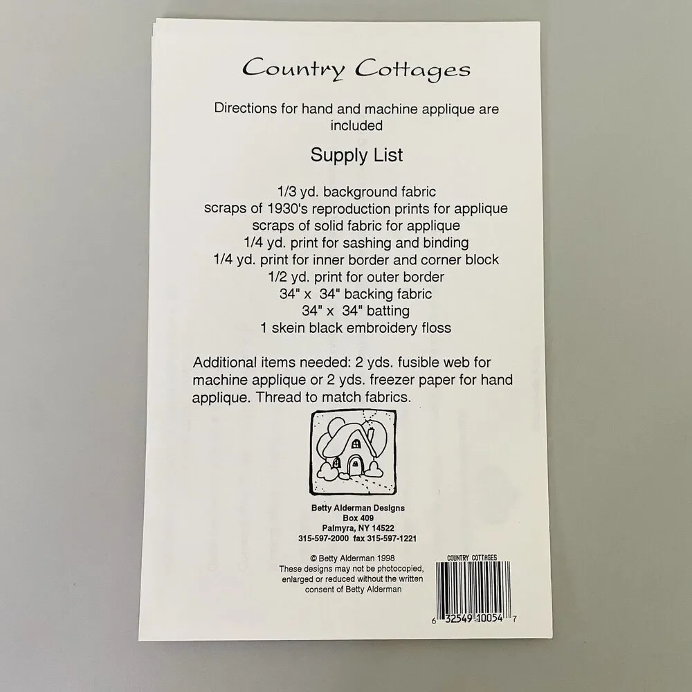 Lot of 3 Vintage Quilt Patterns School Days Country Cottages Barns Craft